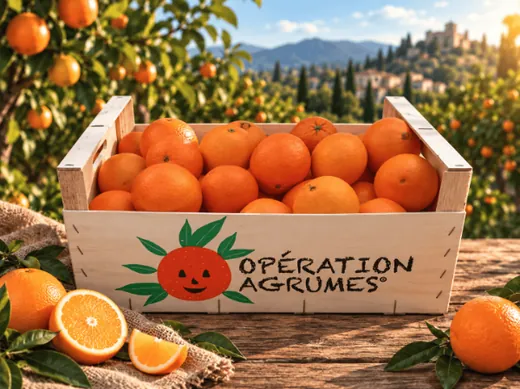 Caisse d'oranges à jus pour une vente d'agrumes d'association